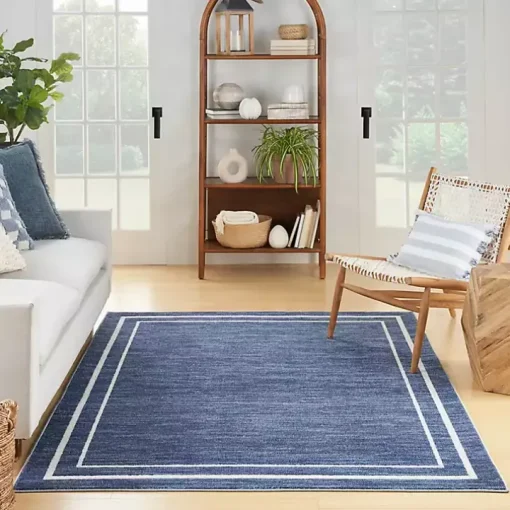 Navy Bordered Indoor/Outdoor Area Rug, 6x9