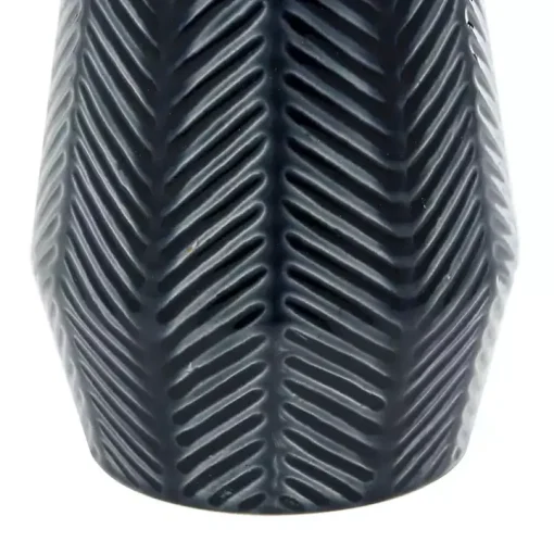 Navy Carved Chevron Ceramic Vases, Set of 2