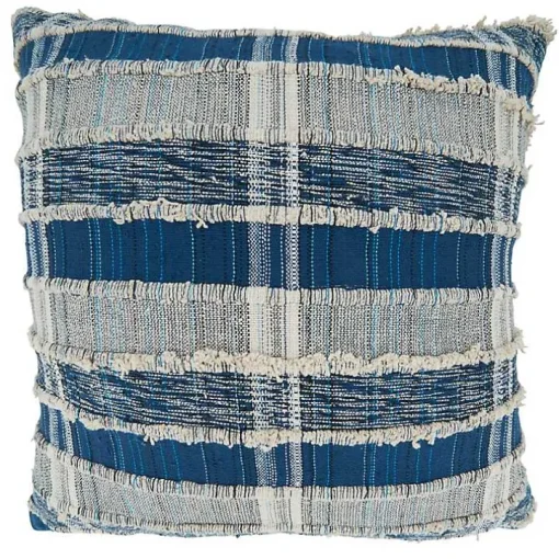 Navy Striped Woven Cotton Pillow, 22 in.