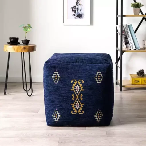 Navy Turkish Motifs Ultra-Soft Pouf
