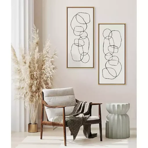 Neutral Abstract Circles Framed Canvas Art Print