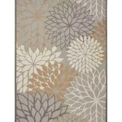 Neutral Floral Burst Outdoor Area Rug, 7x10