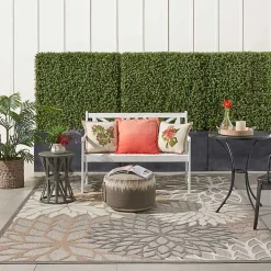 Neutral Floral Burst Outdoor Area Rug, 7x10