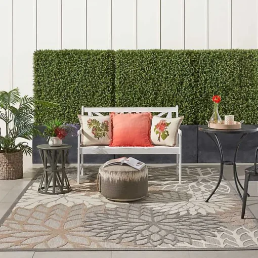 Neutral Floral Burst Outdoor Area Rug, 7x10