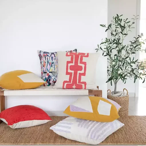 Ochre & Ivory Geometric Colorblock Throw Pillow