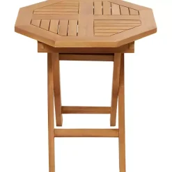 Octagonal Brown Wood Slatted Outdoor Accent Table
