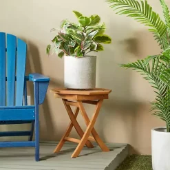 Octagonal Brown Wood Slatted Outdoor Accent Table