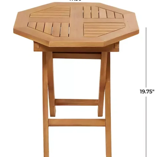 Octagonal Brown Wood Slatted Outdoor Accent Table