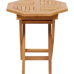 Octagonal Brown Wood Slatted Outdoor Accent Table