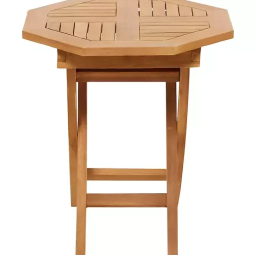Octagonal Brown Wood Slatted Outdoor Accent Table