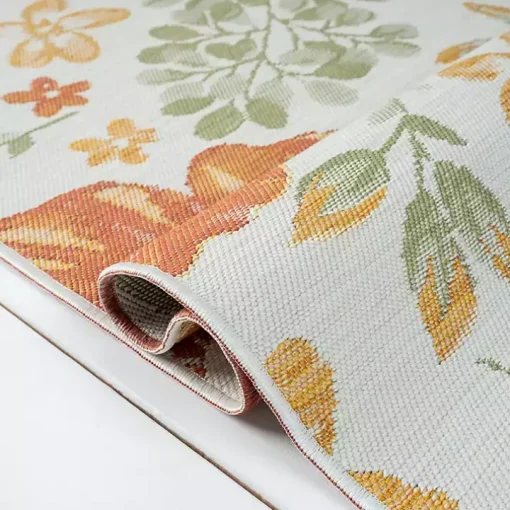 Orange & Green Floral Reversible Outdoor Rug, 5x7