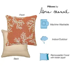 Orange Coral Woven Outdoor Throw Pillow