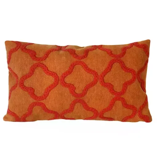 Orange Crewelwork Embroidered Outdoor Pillow
