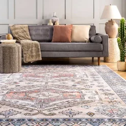 Orange Global Motif Washable Area Rug, 4x6