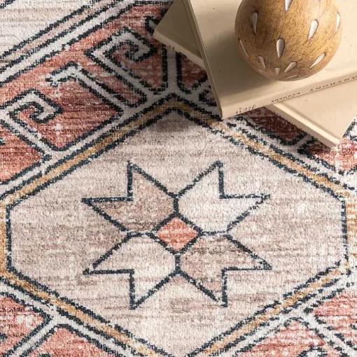 Orange Global Motif Washable Area Rug, 4x6
