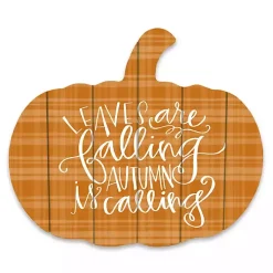 Orange Leaves Falling Plaid Pumpkin Wall Plaque