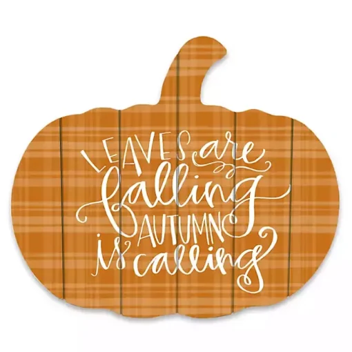 Orange Leaves Falling Plaid Pumpkin Wall Plaque