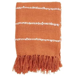 Orange White Striped Fringe Throw Blanket