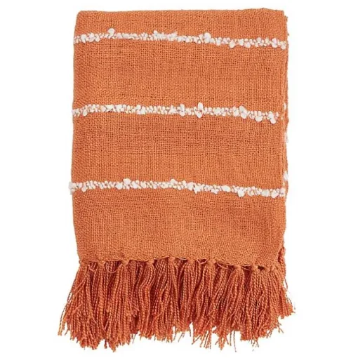 Orange White Striped Fringe Throw Blanket