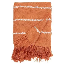 Orange White Striped Fringe Throw Blanket