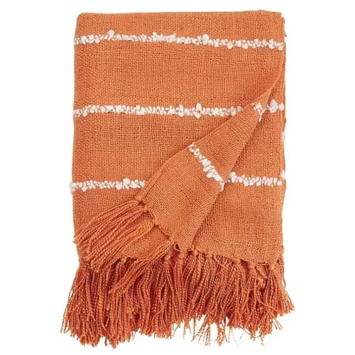 Orange White Striped Fringe Throw Blanket