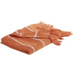 Orange White Striped Fringe Throw Blanket