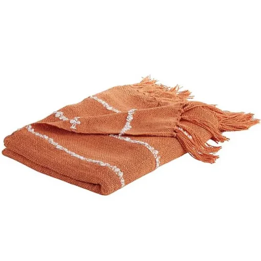 Orange White Striped Fringe Throw Blanket