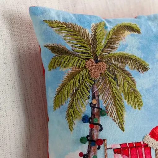 Palm Tree Beach Scene Christmas Pillow