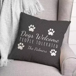 Personalized Gray Dogs Welcome Paws Pillow