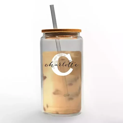 Personalized Monogram C Floral Glass Cup
