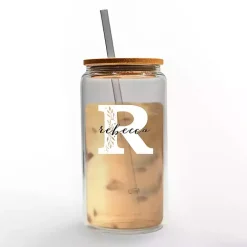 Personalized Monogram R Floral Glass Cup