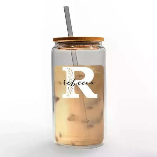 Personalized Monogram R Floral Glass Cup
