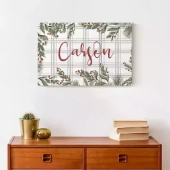 Personalized Plaid Botanical Canvas Art Print
