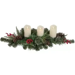 Pine and Berry Pillar Candle Centerpiece