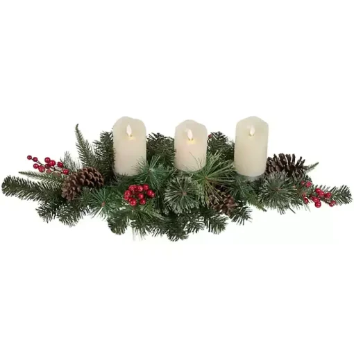 Pine and Berry Pillar Candle Centerpiece