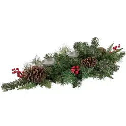 Pine and Berry Pillar Candle Centerpiece