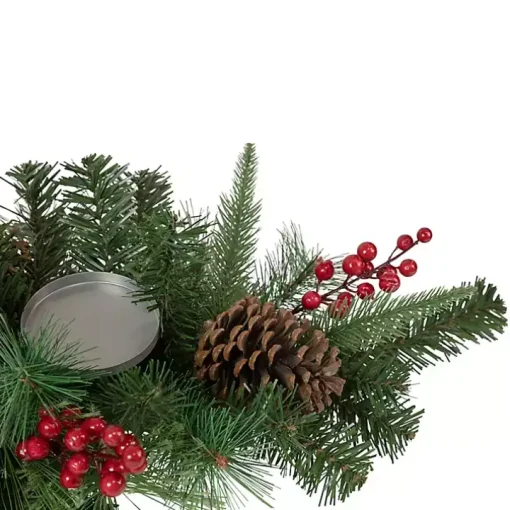 Pine and Berry Pillar Candle Centerpiece