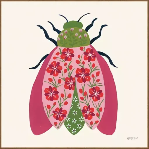 Pink Beetle Framed Canvas Art Print