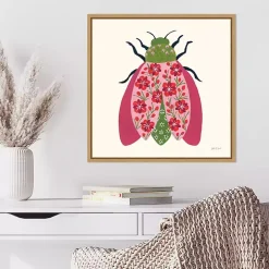 Pink Beetle Framed Canvas Art Print
