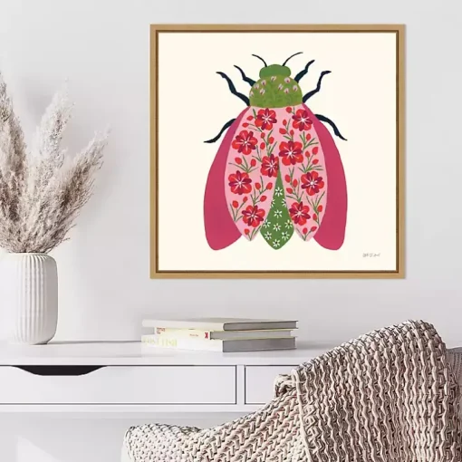 Pink Beetle Framed Canvas Art Print