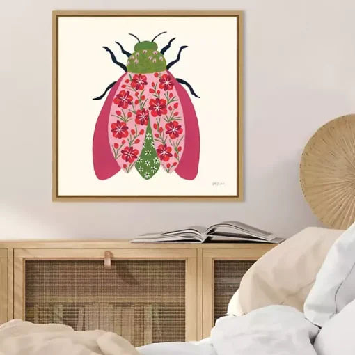 Pink Beetle Framed Canvas Art Print