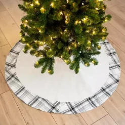 Plaid Trim Linen Tree Skirt