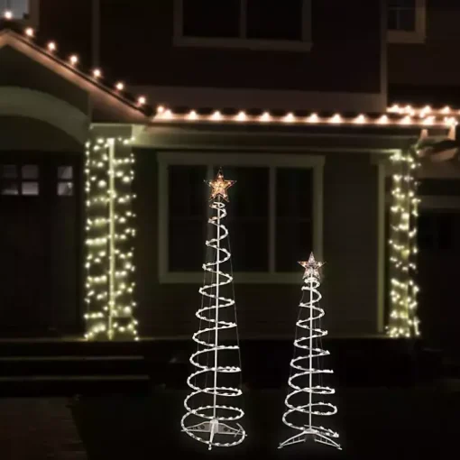 Pre-Lit Clear White Spiral Trees, Set of 2