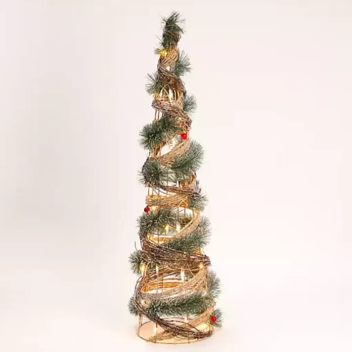 Pre-Lit Frosted Rattan Christmas Tree, 39 in.
