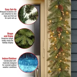 Pre-Lit Glittery Gold Pine Garland, 9 ft.