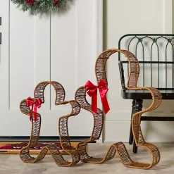 Rattan Gingerbread Men Outdoor Statues, Set of 2