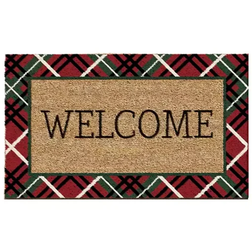Red & Green Plaid Welcome Doormat