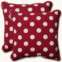 Red and White Polka Dot Outdoor Pillows, Set of 2