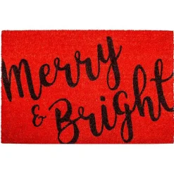 Red Black Merry and Bright Coir Doormat, 29 in.