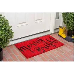 Red Black Merry and Bright Coir Doormat, 29 in.